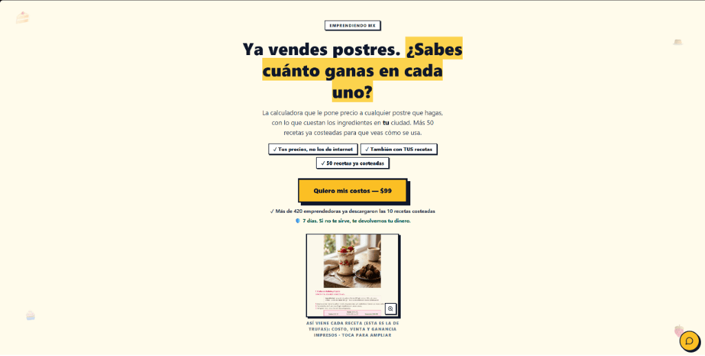 Landing page real de Emprendiendo MX con bot de IA y herramientas interactivas