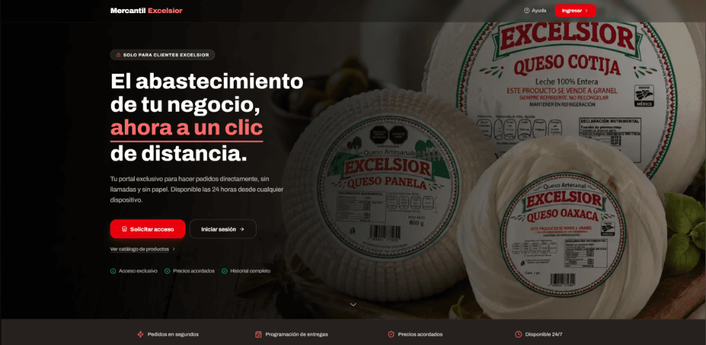 Captura real de la plataforma B2B de Mercantil Excelsior y suite de Apps Android